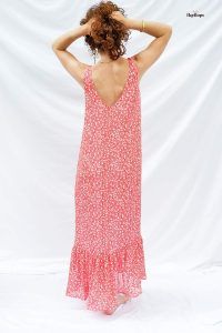 patrón costura vestido espalda con escote en pico